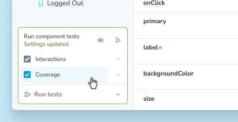 Screenshot of testing widget, expanded, showing coverage toggle